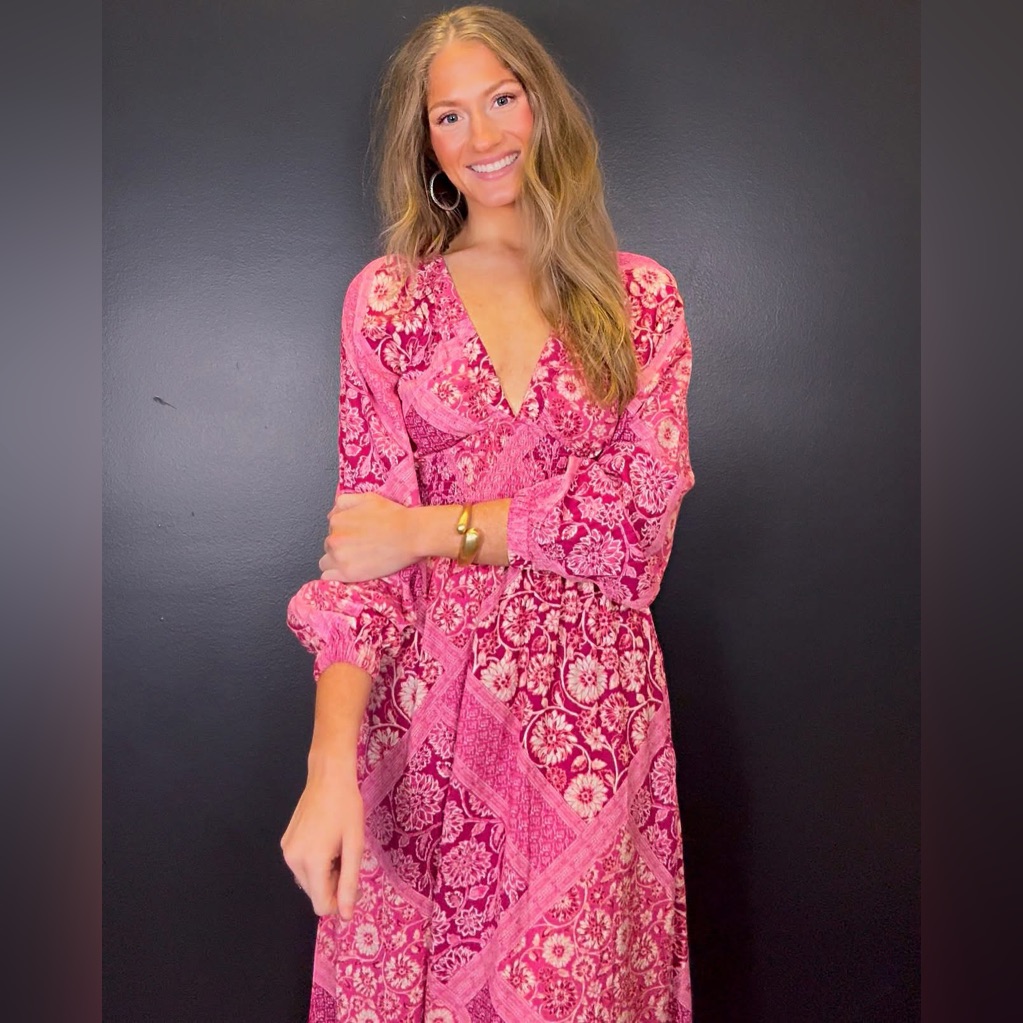 Japna Pink Floral Long Sleeve Dress